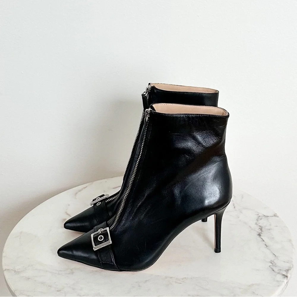Black Suede Studio NEW Imane Stiletto Bootie Black Leather Size 9